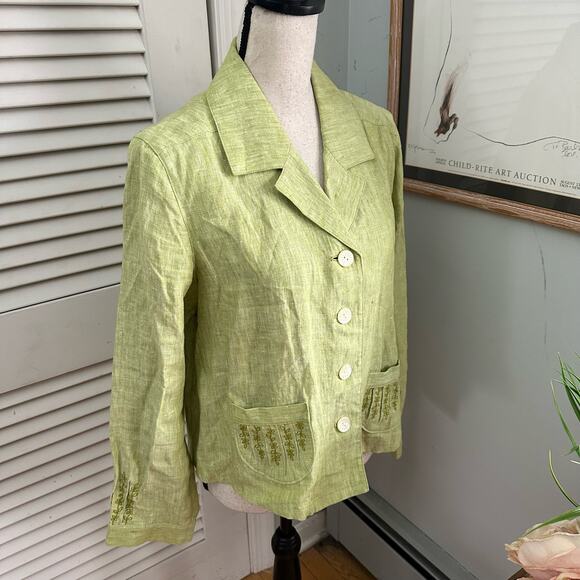 J JILL Womens Jacket MP Linen Embroidered Detail Spring Lagenlook Casual Preppy - Picture 4 of 13